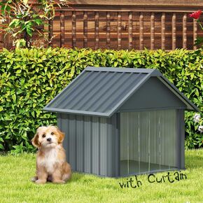 Erinnyees 36 Inch Dog House Outdoor with Door Curtain, Weatherproof Puppy Shelter for Medium Large Dogs, Anti-Chewing Iron Frame, Sturdy and Long-Lasting Dog Tent