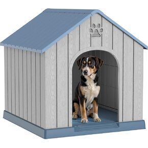 Vixzen 38in Large Outdoor Dog House,Durable Water Resistant Resin Dog House,Doghouse for Small to Large Dogs Indoor or Outside,with Air Vent and Elevated Floor,Blue