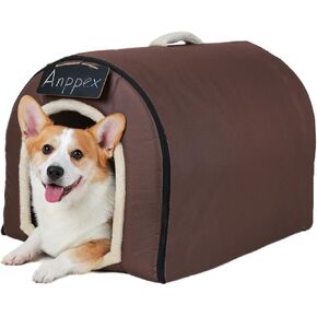 ANPPEX Medium Igloo Dog House Indoor,XL Size Dog Cave for Medium and Large Dogs,2-in-1 Washable Covered Dog Bed,Brown