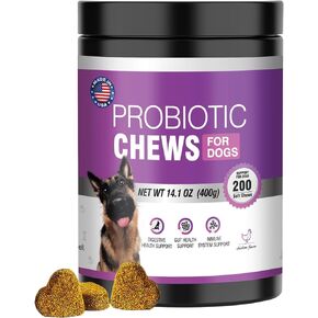 Probiotics for Dogs Dog Probiotic Chews and Digestive Enzymes Prebiotic Health Gut Itchy Skin Probioticos Itching Diarrhea Chew Supplements Canine Pet Prebiotics 200 Natural Soft Chewable Tablets