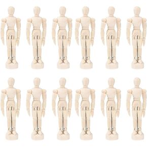 DOITOOL 12PCS Artists Wooden Manikin Jointed Mannequin, Drawing Figure Model 4.5 Inches Wooden Mannequin Artist Manikin with Stand for Drawing or Desktop Decor