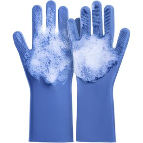 DELOMO Dog Washing Gloves 1 Pair: Soft and Gentle Silicone Pet Grooming Gloves - Bathing Scrubber Brush Mitt Grooming Shedding Fur Removal Massage for Dogs/Cats/Horse, Purple