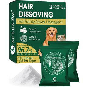 Pet Hair Remover for Laundry - Hair Dissolving Laundry Powder, Laundry Detergent & Stain Remover for Clothes, Dog Hair Remover, Cat Hair Remover, 96.7% Pet Hair Dissolving Rate, 2 Sachets