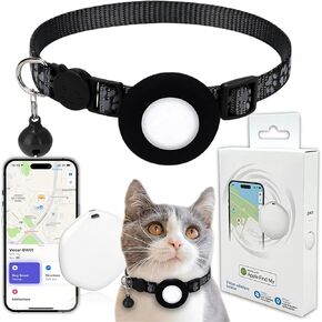 GPS Tracker for Cats ، Mini GPS Pet Tracker مع ذوي الياقات البيضاء ، طوق تعقب القطط المقاوم للماء IPX8 ، لا توجد رسوم شهرية ، العمل مع Apple Find My (iOS فقط) ، Tracker الذكي للحيوانات الأليفة (الوردي)