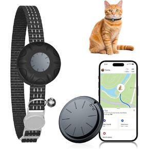CAT GPS Tracker للقطط ، متتبع GPS PET المقاوم للماء ، طوق CAT GPS Tracker مع مشبك مرنة الأمان ، متوافق مع Apple Find My App (iOS فقط) ، لا توجد رسوم شهرية (متعقب أبيض ، طوق قط الأسود)