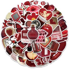 50Pcs Rred Sexy Lips Stickers, Waterproof Scrapbook Kiss Aesthetic Sticker, Daily Planner, Water Bottles, Handbook Junk Diary Stickers Teens Adults, Scrapbooking Supplies for DIY Paper Crafts (Mouth)