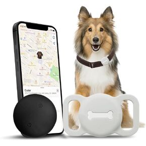 Dog Tracker, Smart Pet Tracker with Black Collar Holder, Smart Tag for Seamless Location Tracking, No Monthly Fee MFi Certificated, Work with Find My, No GPS Tracker, iOS Only, Black