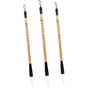 Chinese Caligraphy Brush, 3pcs Wolf Hair Painting Brush Sumi Drawing Brush Ink Painting Brush Chinese Calligraphy Supplies Watercolor Brush Kanji Brush Pen Water Painting Brush Wooden Boutique Japan