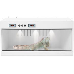 PVC Reptile Terrarium, 31x15x15in Reptile Breeding Box with Glass Sliding Door and Intelligent Thermostat, Lounge Habitat for Lizards Insects Snakes Birds Geckos Scorpions (White)