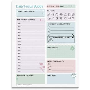 Daily RITMO® ADHD كبيرة للقيام بقائمة المفكرة للنساء | كل ساعة التركيز اليومية رفيق للبالغين والمراهقين | الباستيل لون الدماغ DUMP DESK أوراق مخطط | منتجات التنظيم العصبي | 8.5x11 "50 ورقة الولايات المتحدة حجم الحرف | صنع في الولايات المتحدة الأمريكية