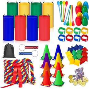 87 Pcs Carnival Outdoor Games Potato Sack Race Bags for Kids Adults Bean Bags Ring Toss 3 Legged Relay Race Tug of War Rope Backyard for Birthday Party Field Day Family Christian Church Games