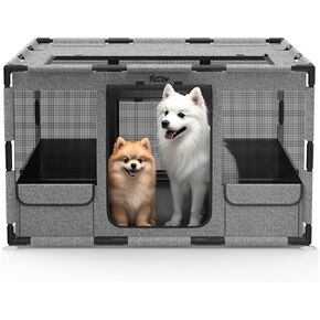 Playpen Dog ، 43 × 43 × 26 بوصة Puppy Playpen Playable مع غطاء علوي ، قاع مقاوم للماء ، قاع مقاوم للدموع مع سياج للكلب الشبكية للتنفس للداخلية والخارجية والرمادية