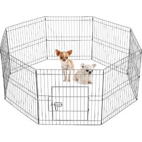 Yaheetech 24" High 8 Panel Foldable Metal Dog Exercise Pen Pet Playpen Dog Fence Outdoor & Indoor Use for Small Animals with Door Black