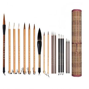 20pcs Chinese Calligraphy Brush Set,Large for Beginners,Japanese Paint Calligraphy Brushes Sumi Set for Watercolor Writing Drawing Ink Brushes, Roll-Up Bamboo Brush Holder