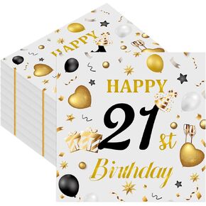 50pcs 80th Birthday Paper Napkins, Premium Grey and Gold Happy Birthday Napkins Disposable Luncheon Cocktail Party Paper Beverage Napkin for Anniversary Birthday's Party Decorations, 13 x 13 Inches