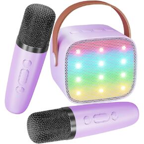 Karaoke Machine for Kids, Portable Bluetooth Speaker with Wireless Microphone Birthday Gift (Purple Color)
