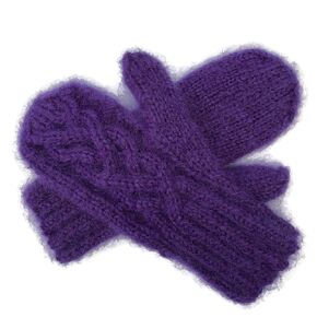 Purple Mittens Hand Knit Wool and Mohair with Celtic Twist Cable