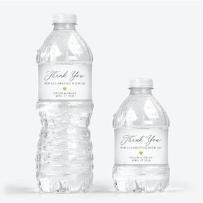 Water Bottle Labels - Thank You Wedding Labels, Wedding Welcome Bag Stickers. Water Bottle Stickers, Water Labels Gold Heart, Printed Beverage Sticker. Minimalist. Waterproof Labels