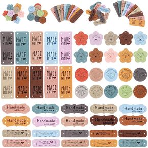 50 Pcs Handmade Sew-On Labels Microfiber Woven Labels with Love Hearts Handmade Embossed Label with Holes for Crochet Clothing, Knitting, DIY Jeans, Bags, Hats, Crochet (5 Styles)