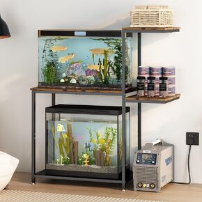 GILLAS 5-10 Gallon Fish Tank Stand, Metal Double Aquarium Stand with Shelf for Fish Tank Accessories Storage, 24.4" x 14" Tabletop Fits Aquarium,Turtle Tank or Reptile Terrariums