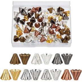 PH PandaHall 70pcs Cone Bead Caps Alloy Bead Caps, 7 Colors Tibetan Style Alloy Flower Cap Spacer Bead Tassel Ends Cap for Bracelet Necklace Earring Jewelry Making DIY Crafts, 13x12mm