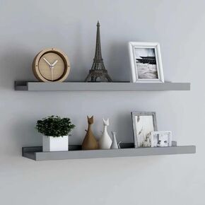 Picture Frame Ledge Shelves 2pcs Gray 31.5" X3.5" X1.2" MDF Grey-Colour 323936