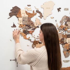ENJOY THE WOOD 3D Wood World Map Wall Art Large Wood Wall Décor Housewarming Gift Idea Wood Wall Art World Travel Map For Home & Kitchen or Office (Medium, Dark Walnut)