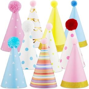 PixiPy Birthday Party Hats for Kids - 10 pc Colorful Cone-Shaped 7 inch Celebration Headwear for Memorable Parties - Fun Birthday Party Supplies & Decorations