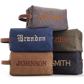 Embroidered - Handcrafted Personalized Toiletry Bag for Men Custom w/Name - 5 Canvas & 8 Thread Color - Gifts for Men