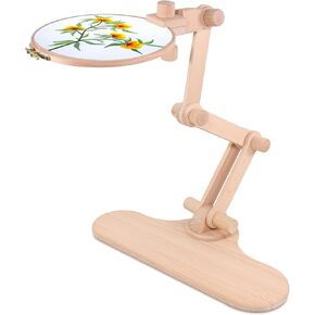 Adjustable Embroidery Table Stand, Rotated Cross Stitch Stand, Universal Beech Wood Embroidery Hoop Holder, Needlework Stand for Art Craft Sewing Projects