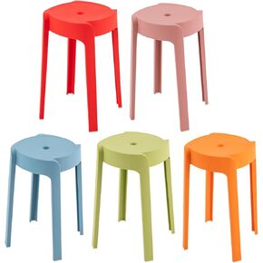 5 Pack Plastic Stack Stools,18 Inch Portable Stackable Chairs,Colorful Nesting Stools for Classroom Students School Home Office