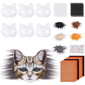 BENECREAT DIY Therian Mask Kit, Faux Fur Strips Cat Masks Felt Fabric Sheet and Eye Mask Mesh for Masquerade Cosplay Party