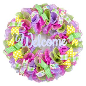 Door Wreaths for Spring Summer Purple - Year Round Wreath - Summer Welcome Door Decorations | Pink Lavender Yellow Green (No Centerpiece)
