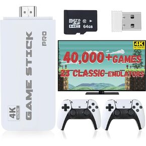 Retro Gaming Console – 40,000+ Classic Games, HDMI Plug & Play Game Stick, Dual Wireless Controllers, 23 Emulators, Save & Search Support, Gift for dults (64GB)
