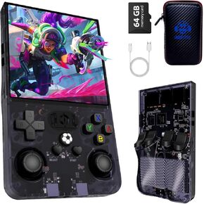 2025 New R36Max Handheld Game Console Portable Mini Retro Game Console 4.0" IPS Video Game Console Built-in 64GB TF Card Pre-Installed Over 18,000 Retro Games, 4000mAh Battery (Black-MAX)