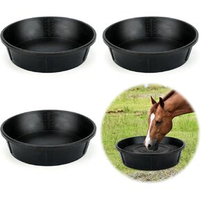 3Pcs Heavy Duty Rubber Feeder Pan, 12Q/3Gal Horses Feed Pan, Large Feed Bucket for Animal Feeding, Livestock Water Bowl Chicken Dust Bath Tub for Horse Goat Pig Dog Farm Livestock Poultry