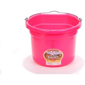 Little Giant® Flat Back Plastic Animal Feed Bucket | Horse Stall Bucket with Metal Handle | Horse Stable Feeding and Watering Supplies | 8 Quarts | Hot Pink