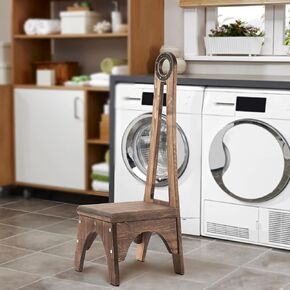 Besuerte Heavy Duty Wooden Step Stool With 32.75" Tall Handle for Bathroom, Kitchen - No Need to Bend Your Back (Walnut)