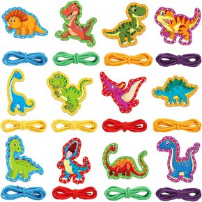 upins 12 pcs بطاقات lacing ، مجموعة بطاقات خياطة الديناصورات المزدوجة للأطفال لربط الدانتيل أنشطة تعليمية وتعليمية