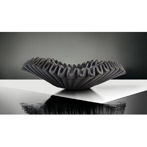 Black Marble Bowl | Marble Scalloped Bowl | Decorative Bowls for Home Decor | Marble Fruit Bowl | Decorative Bowl | Decorative Fluted Bowl | Scalloped Bowl | Stone Bowl (12 inches)
