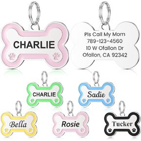 YEHANTI Vibrant Stainless Steel Dog Tags Personalized for Pets with Paw Print, Laser Engraved with Name, ID, Phone Number, up to 4 Lines of Text on Back (Pink)