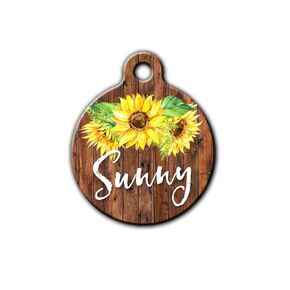 Sunflower pet tag, Cute pet id tag, Summer pet tag, Floral pet tag, Personalized aluminum pet id tag
