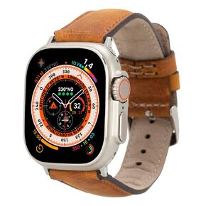 VENOULT Compatible with iWatch Band for Apple Watch Ultra 2-1 Bands for Man or Women 49mm, 45mm, 44mm, 41mm, 40mm, Genuine Leather Bull Strap (38/40/41mm Silver, Chestnut Brown)