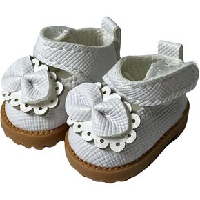 2 Pairs 17cm Doll Shoes, Mini Mary Jane Leather Doll Shoes with Bow Decor for 15cm 17cm Doll, Cute Doll Clothes & Outfit Accessories for 6.7 Inches Dolls (White & Black)