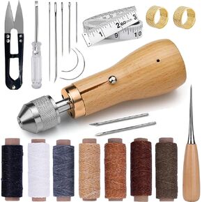 MIFOLEU Leather Sewing Kit, Portable Working Tools with Sewing Awl Waxed Threads Straight Bent Needles Rolls, Heavy Duty Sewing Kit for Car, Upholstery, Vinyl, DIY Leather Sewing Repair Craft