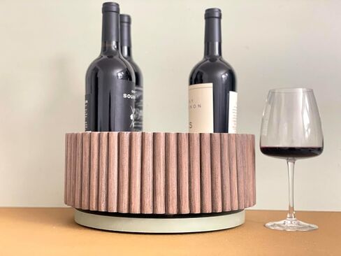 Handcrafted wooden wine rack holder with 5 bottle slots - Made in USA. Functional turntable wine bottle holder for countertops with rotating base. (Dark Brown/Sage) in Saudi Arabia