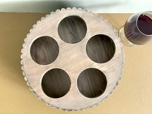 Handcrafted wooden wine rack holder with 5 bottle slots - Made in USA. Functional turntable wine bottle holder for countertops with rotating base. (Dark Brown/Sage) in Saudi Arabia