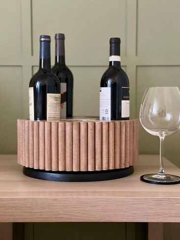 Handcrafted wooden wine rack holder with 5 bottle slots - Made in USA. Functional turntable wine bottle holder for countertops with rotating base. (Dark Brown/Sage) in Saudi Arabia