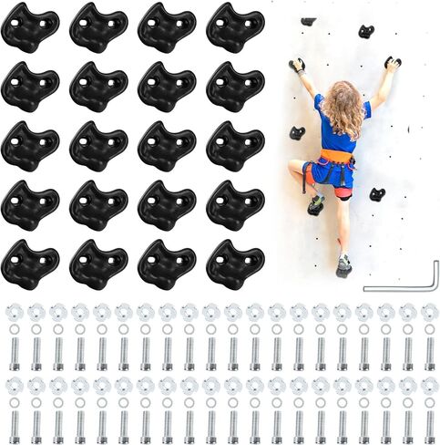 10PCS Black Rock Climbing Holds, Rock Climbing Wall for Kids, Extra Large Size Climbing Rock Wall Grips with Mounting Hardware and Wrench for Indoor Outdoor Playground, Installed on Wooden Board in Saudi Arabia