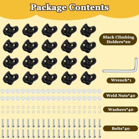 10PCS Black Rock Climbing Holds, Rock Climbing Wall for Kids, Extra Large Size Climbing Rock Wall Grips with Mounting Hardware and Wrench for Indoor Outdoor Playground, Installed on Wooden Board in Saudi Arabia
